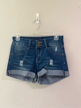 POP Time Distressed Denim Shorts Cuffed Blue Size 7 Colombian Fit
